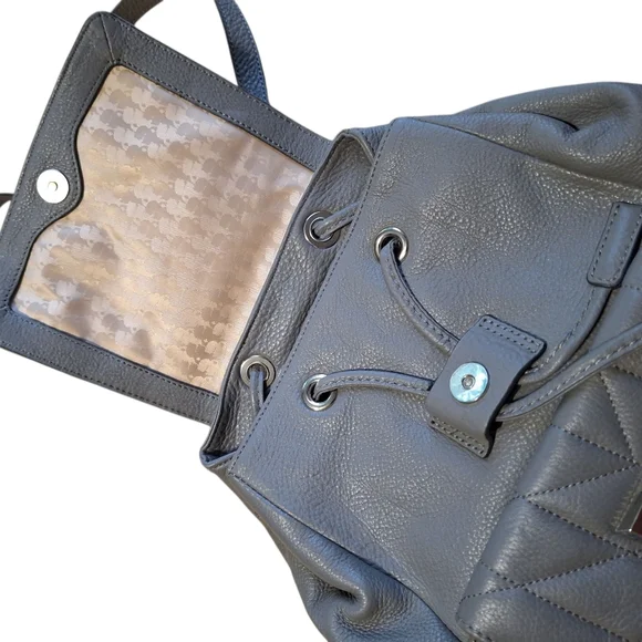 Karl Lagerfeld Gray Leather Backpack Purse. - Picture 6 of 10